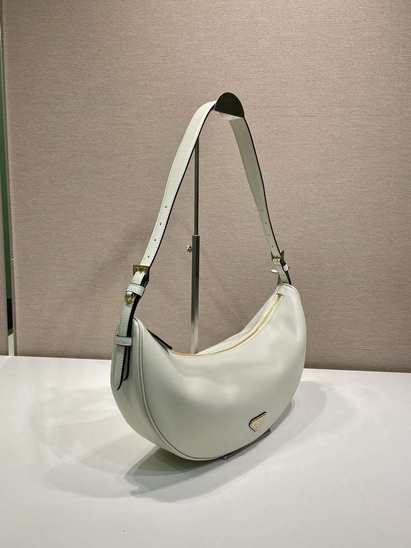 Prada 1BC255 Prada Demi-lune large leather shoulder bag White