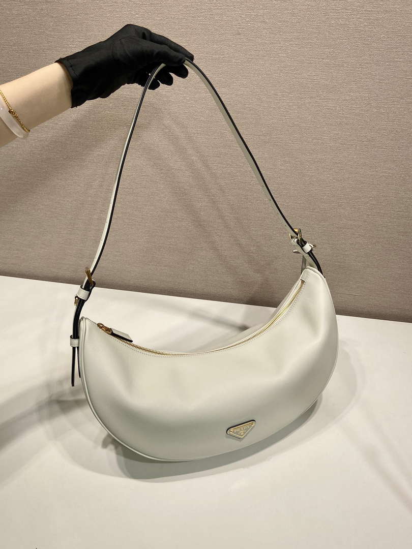 Prada 1BC255 Prada Demi-lune large leather shoulder bag White