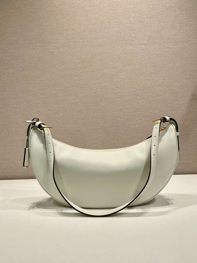 Prada 1BC255 Prada Demi-lune large leather shoulder bag White