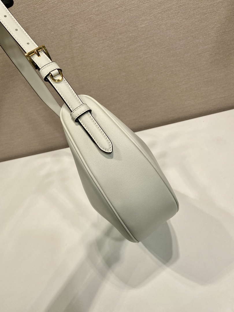 Prada 1BC255 Prada Demi-lune large leather shoulder bag White