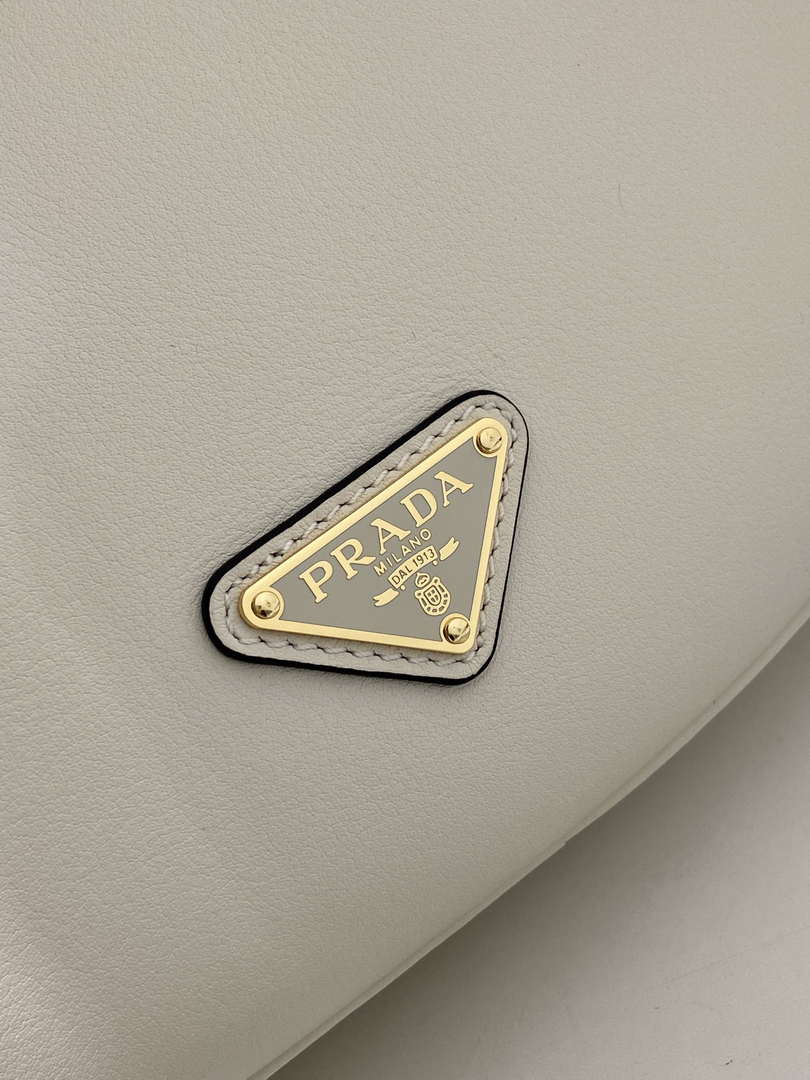 Prada 1BC255 Prada Demi-lune large leather shoulder bag White