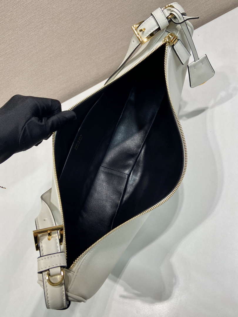 Prada 1BC255 Prada Demi-lune large leather shoulder bag White