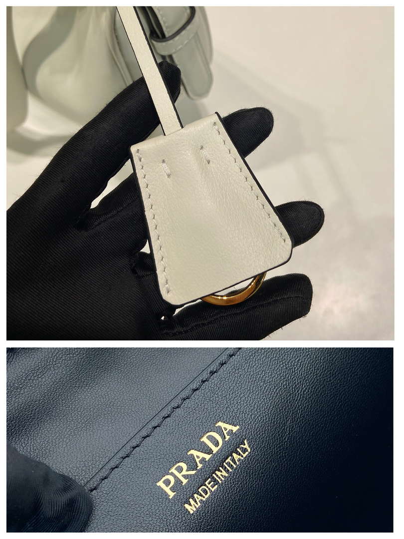 Prada 1BC255 Prada Demi-lune large leather shoulder bag White