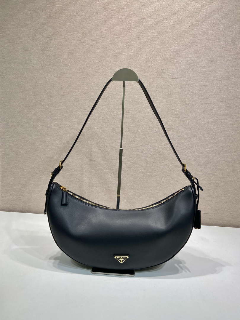 Prada 1BC255 Prada Demi-lune large leather shoulder bag Black - Default Title - View 1