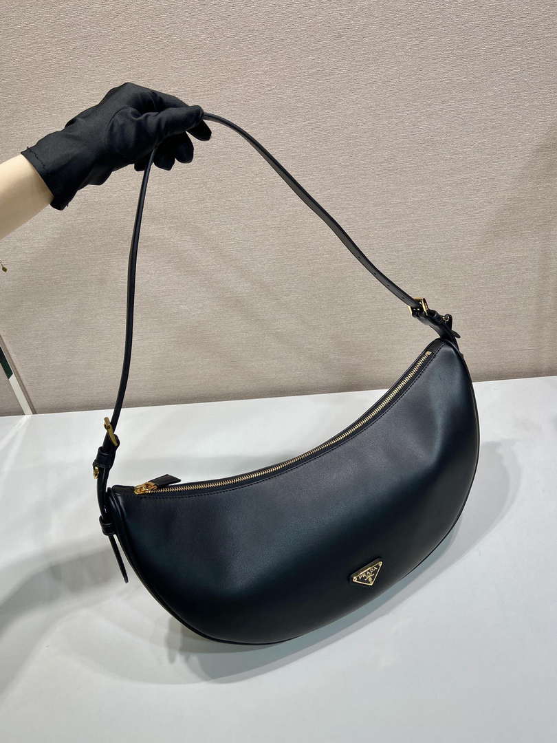 Prada 1BC255 Prada Demi-lune large leather shoulder bag Black