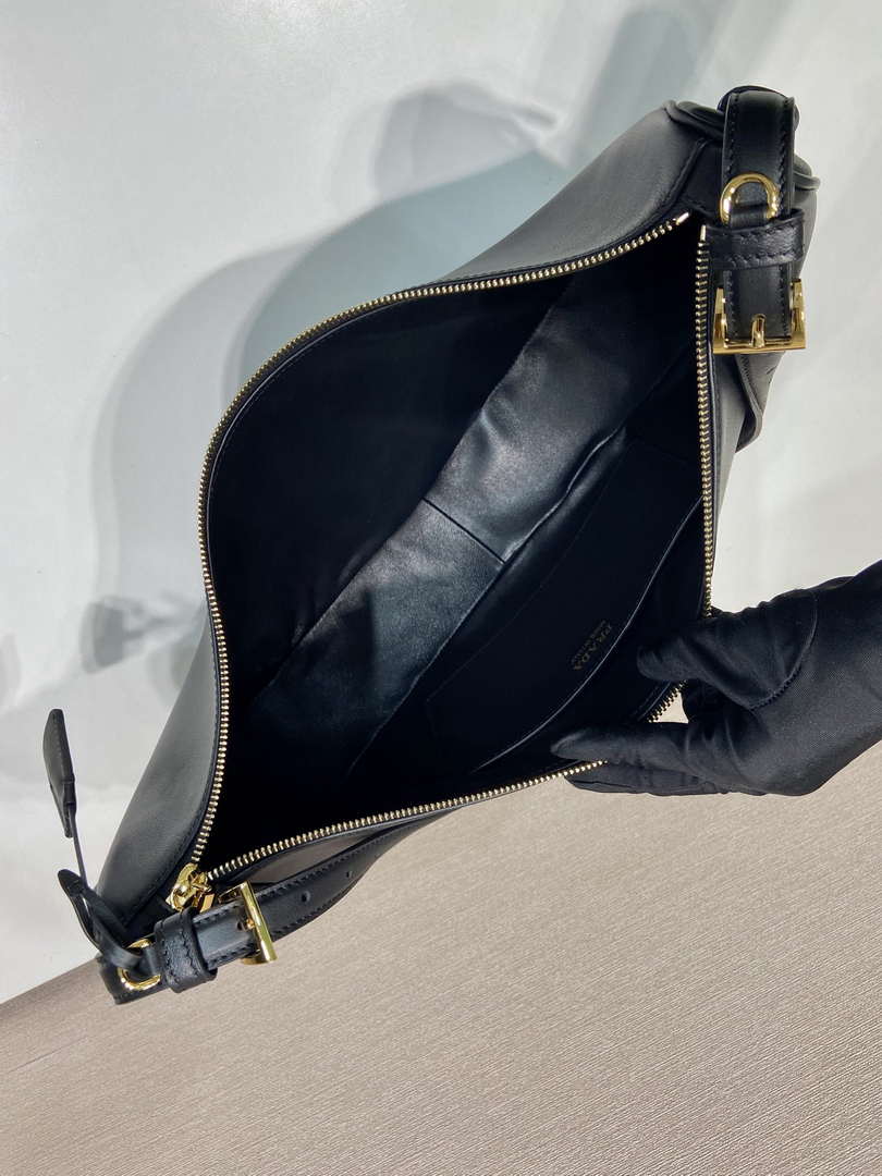 Prada 1BC255 Prada Demi-lune large leather shoulder bag Black