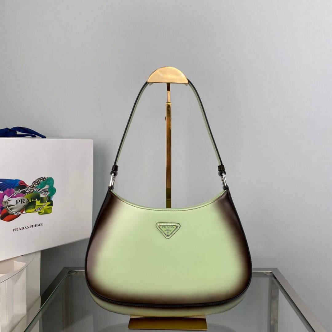 Prada 1BC499 Cleo brushed Gradient leather shoulder bag Green - Default Title - View 1