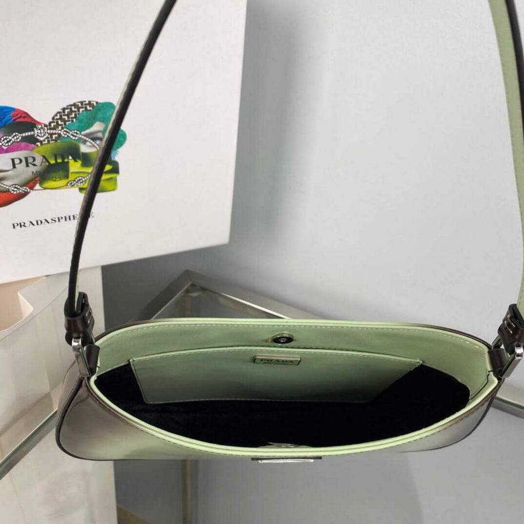 Prada 1BC499 Cleo brushed Gradient leather shoulder bag Green
