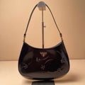 Prada 1BC499 Cleo brushed Gradient leather shoulder bag relief flower Black - Default Title - View 1
