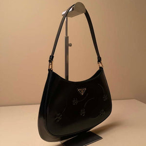 Prada 1BC499 Cleo brushed Gradient leather shoulder bag relief flower Black - Default Title - View 2