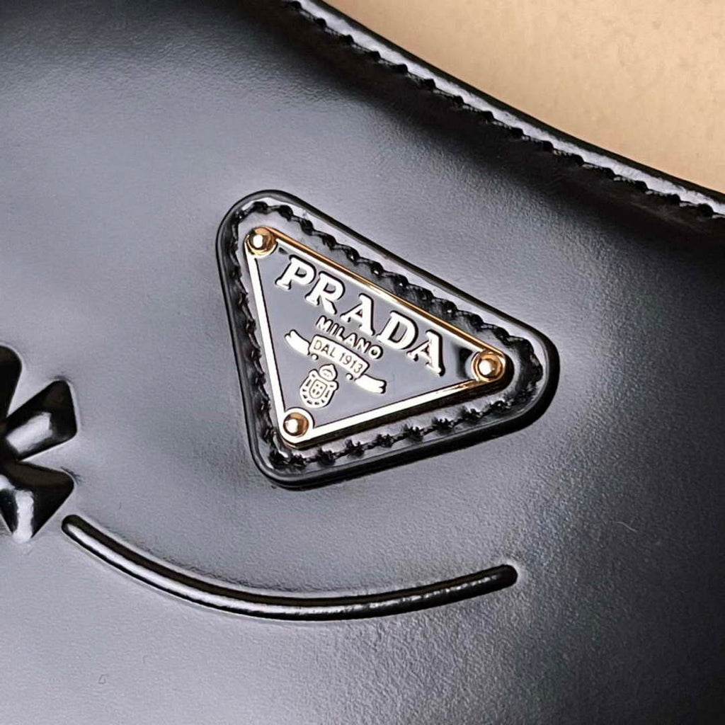 Prada 1BC499 Cleo brushed Gradient leather shoulder bag relief flower Black