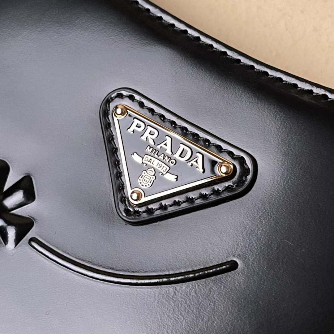 Prada 1BC499 Cleo brushed Gradient leather shoulder bag relief flower Black