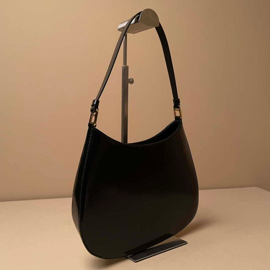 Prada 1BC499 Cleo brushed Gradient leather shoulder bag relief flower Black