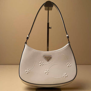Prada 1BC499 Cleo brushed Gradient leather shoulder bag relief flower White - Default Title - View 1