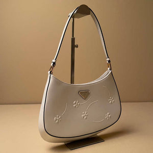 Prada 1BC499 Cleo brushed Gradient leather shoulder bag relief flower White - Default Title - View 2