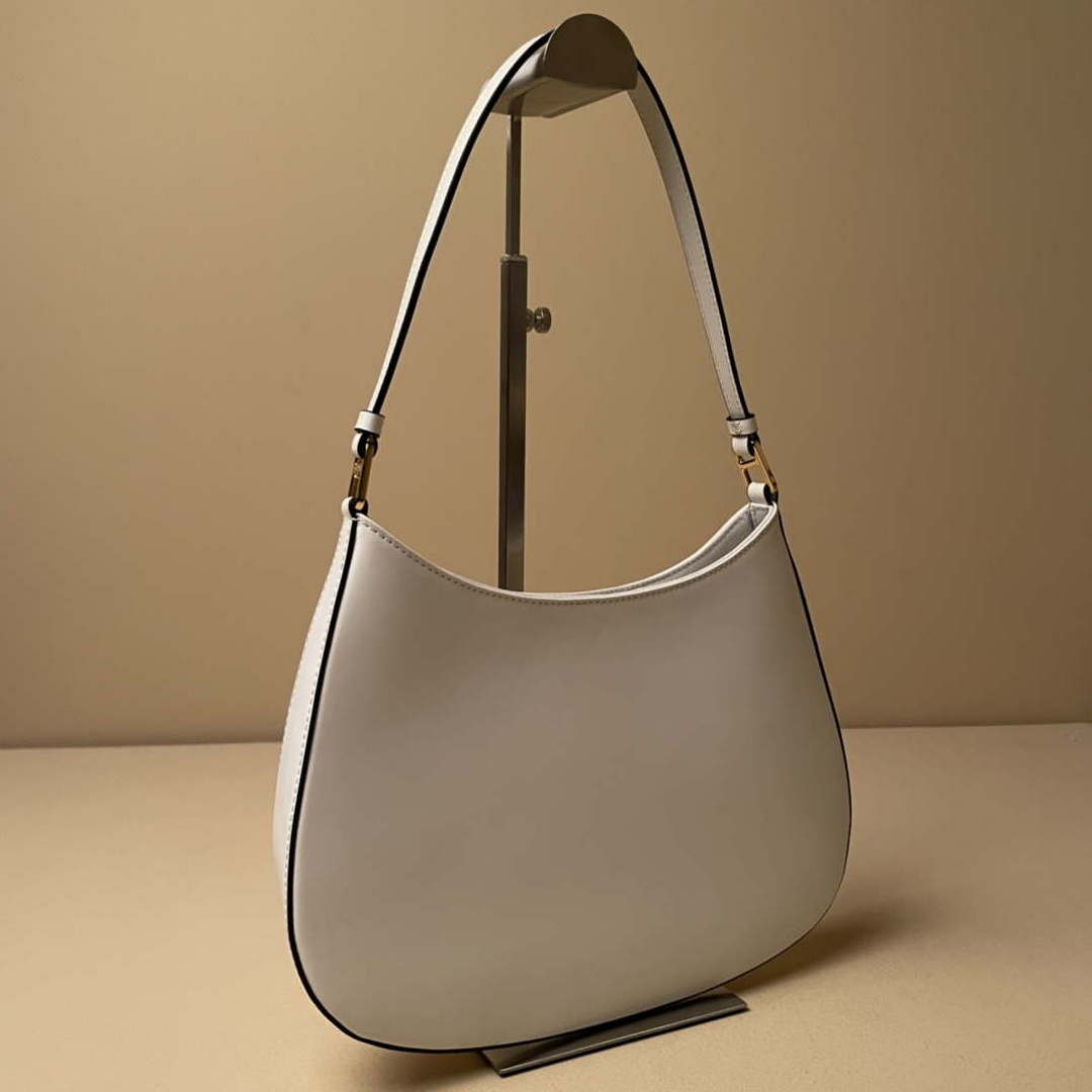 Prada 1BC499 Cleo brushed Gradient leather shoulder bag relief flower White