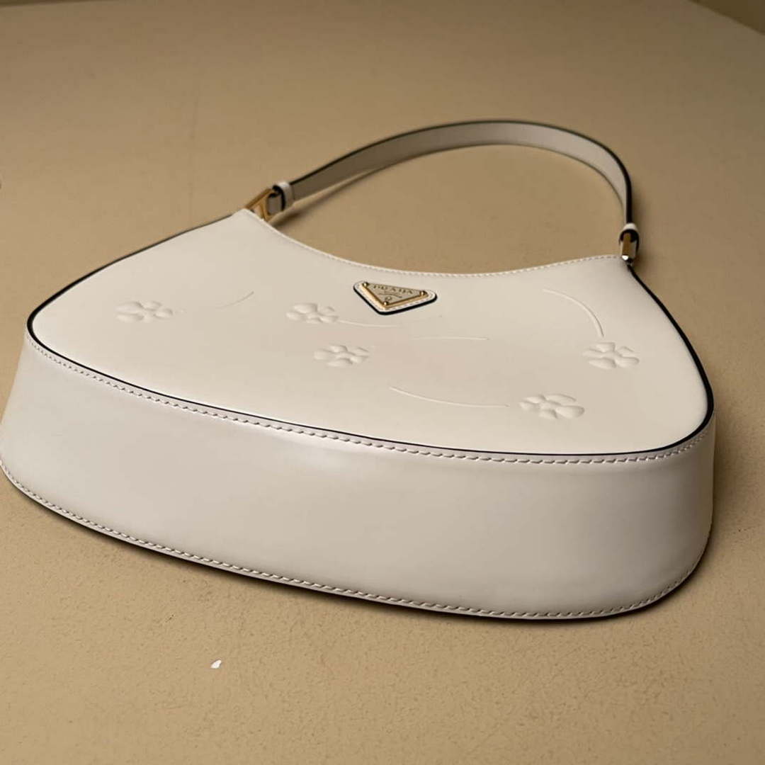 Prada 1BC499 Cleo brushed Gradient leather shoulder bag relief flower White - Default Title - View 4