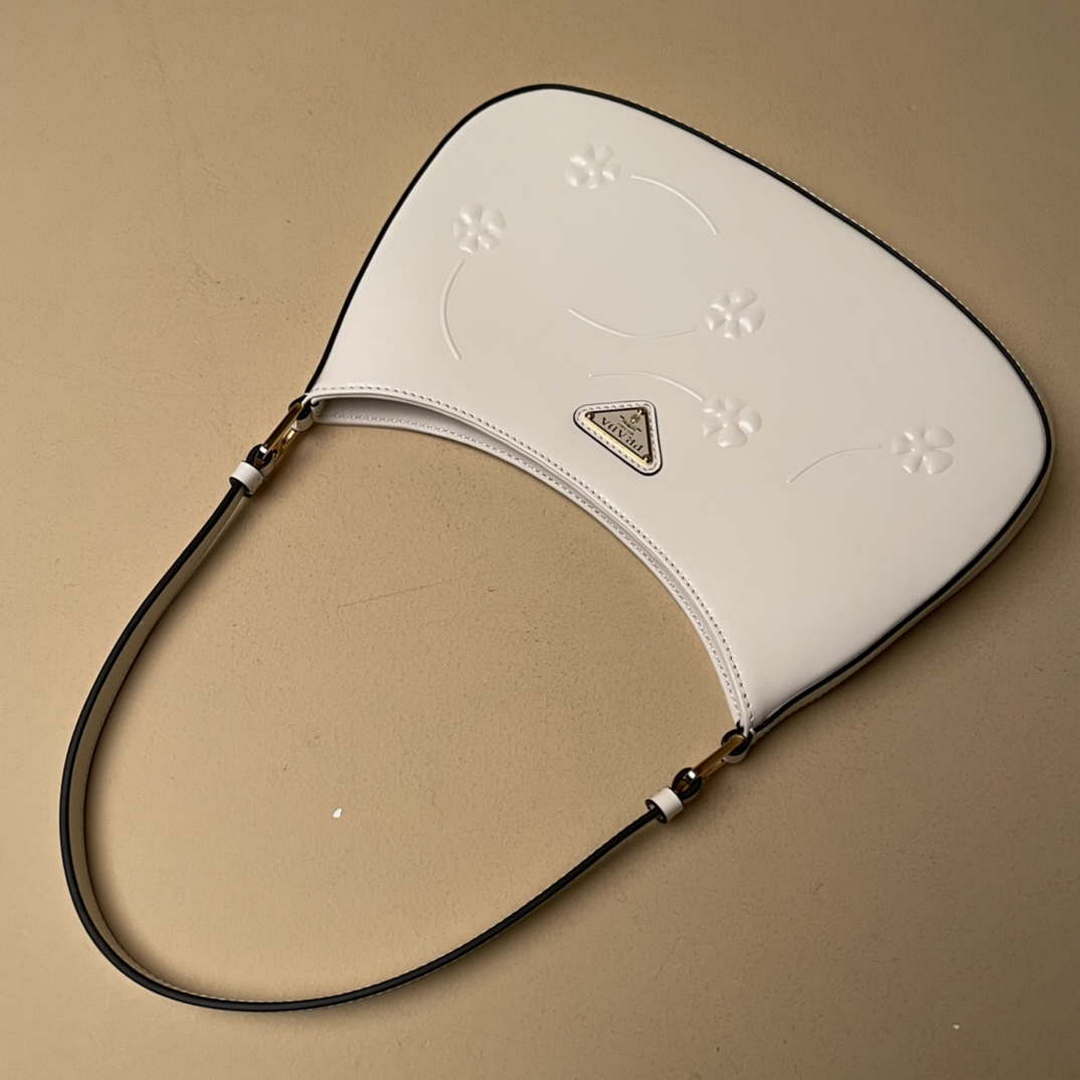 Prada 1BC499 Cleo brushed Gradient leather shoulder bag relief flower White - Default Title - View 5