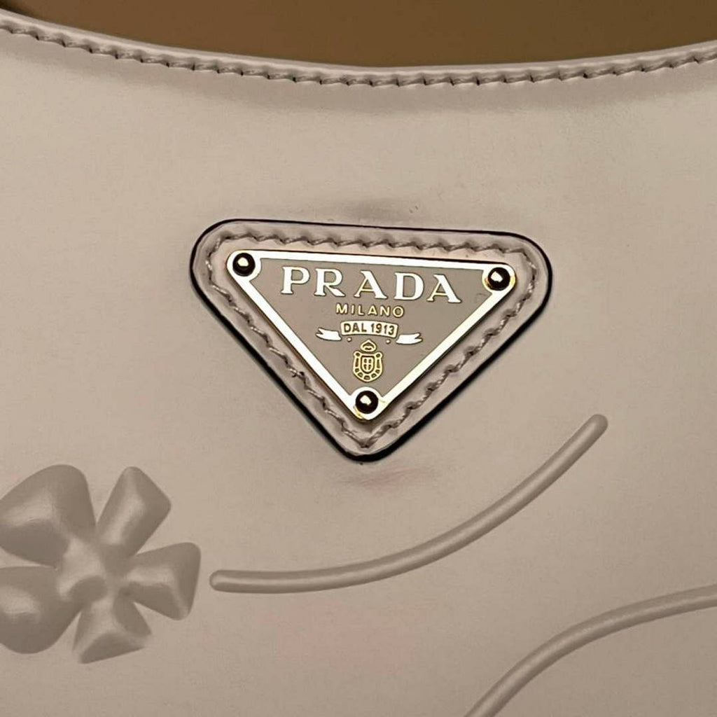 Prada 1BC499 Cleo brushed Gradient leather shoulder bag relief flower White