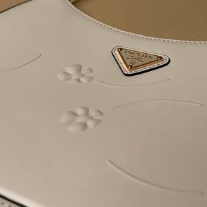 Prada 1BC499 Cleo brushed Gradient leather shoulder bag relief flower White - Default Title - View 7