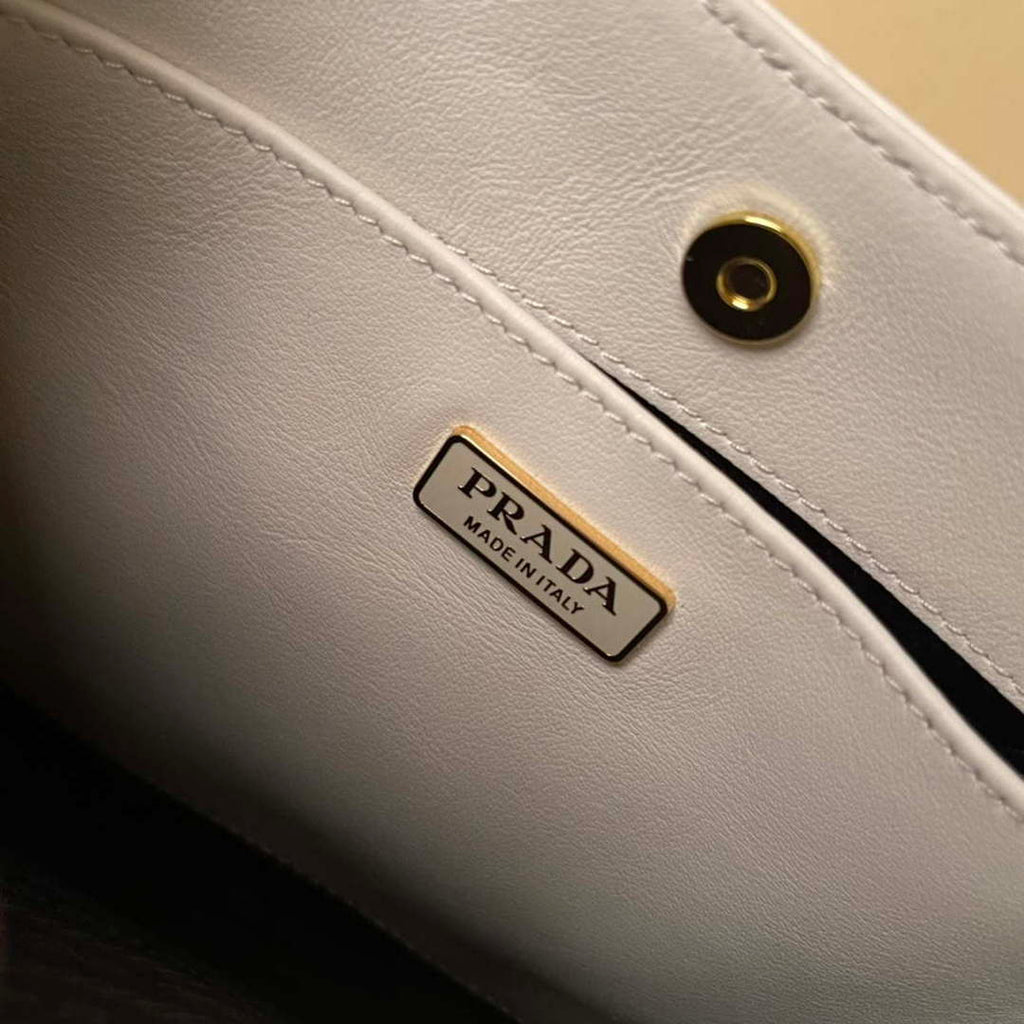 Prada 1BC499 Cleo brushed Gradient leather shoulder bag relief flower White
