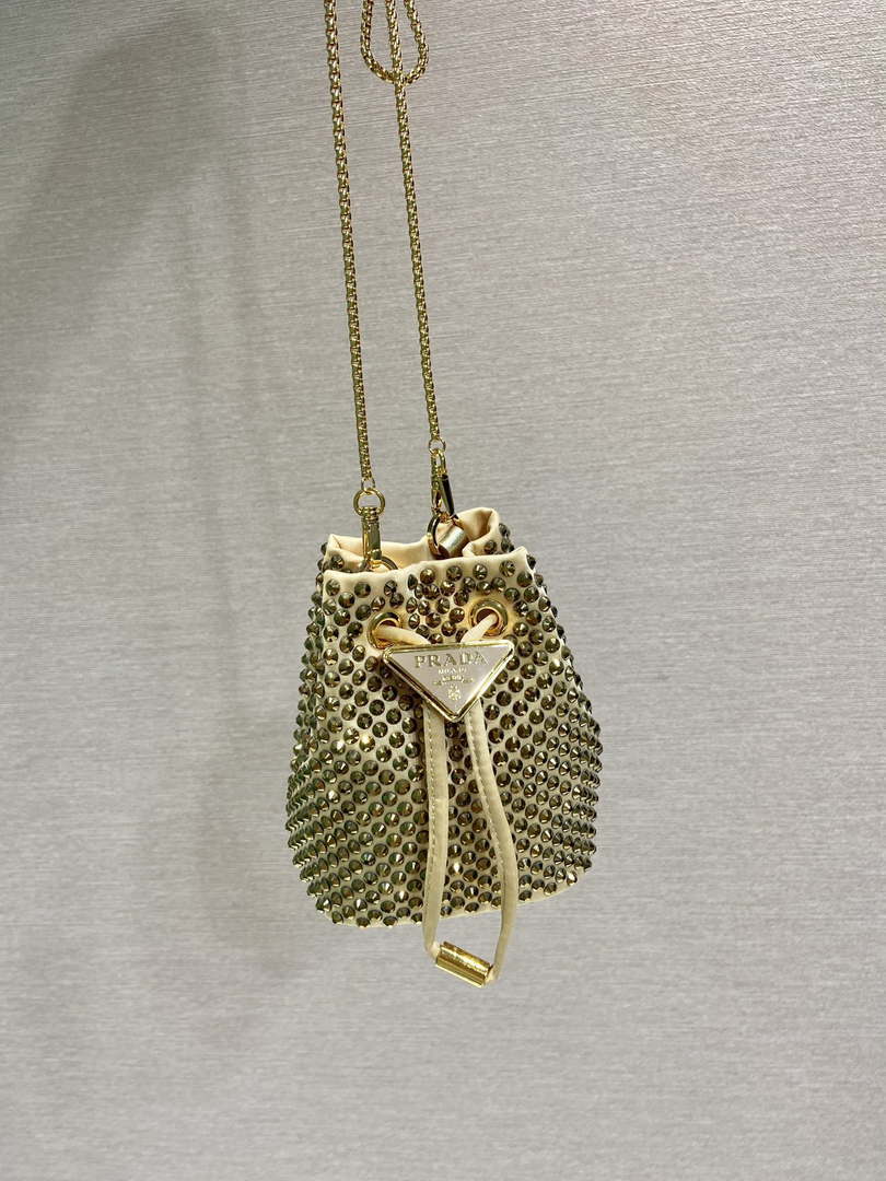 Prada 1BD016 Prada Crystal mini bucket bag Gold