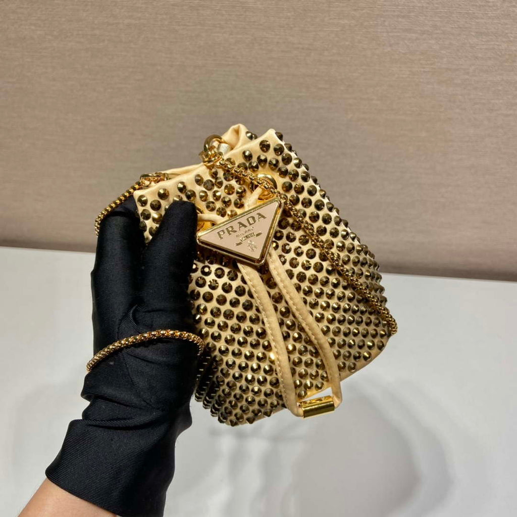 Prada 1BD016 Prada Crystal mini bucket bag Gold