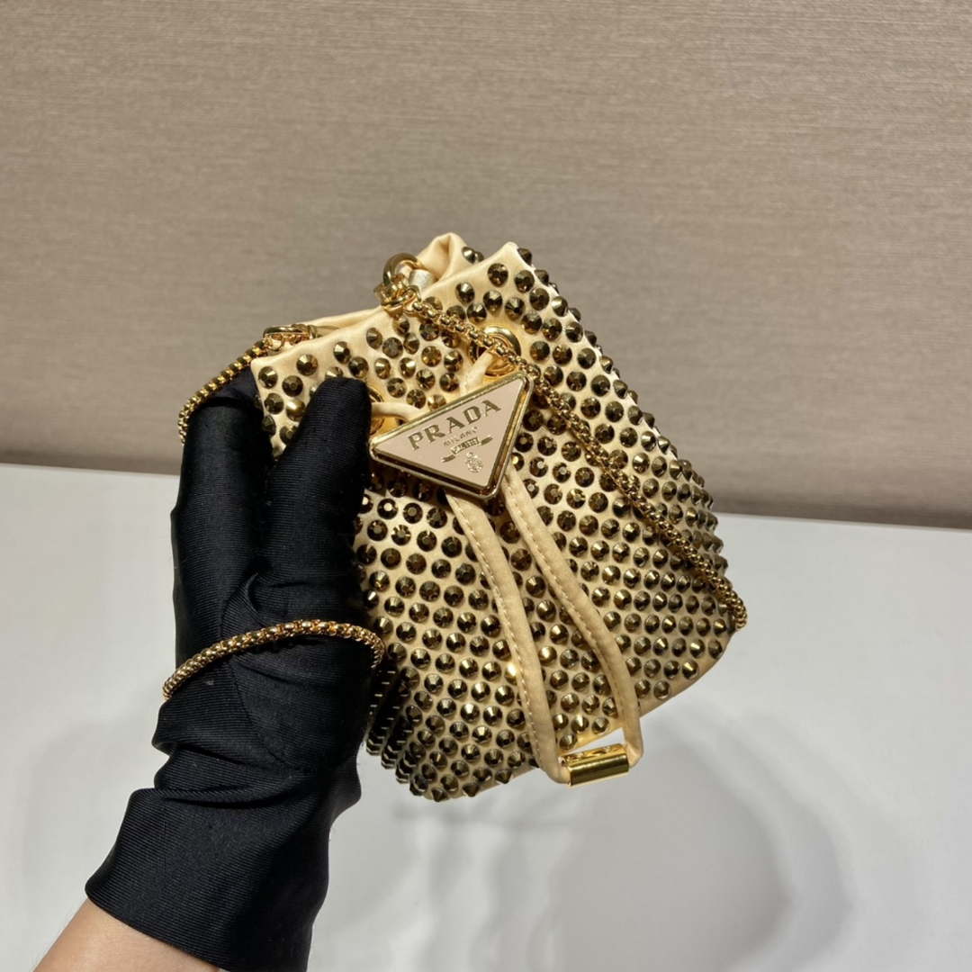 Prada 1BD016 Prada Crystal mini bucket bag Gold