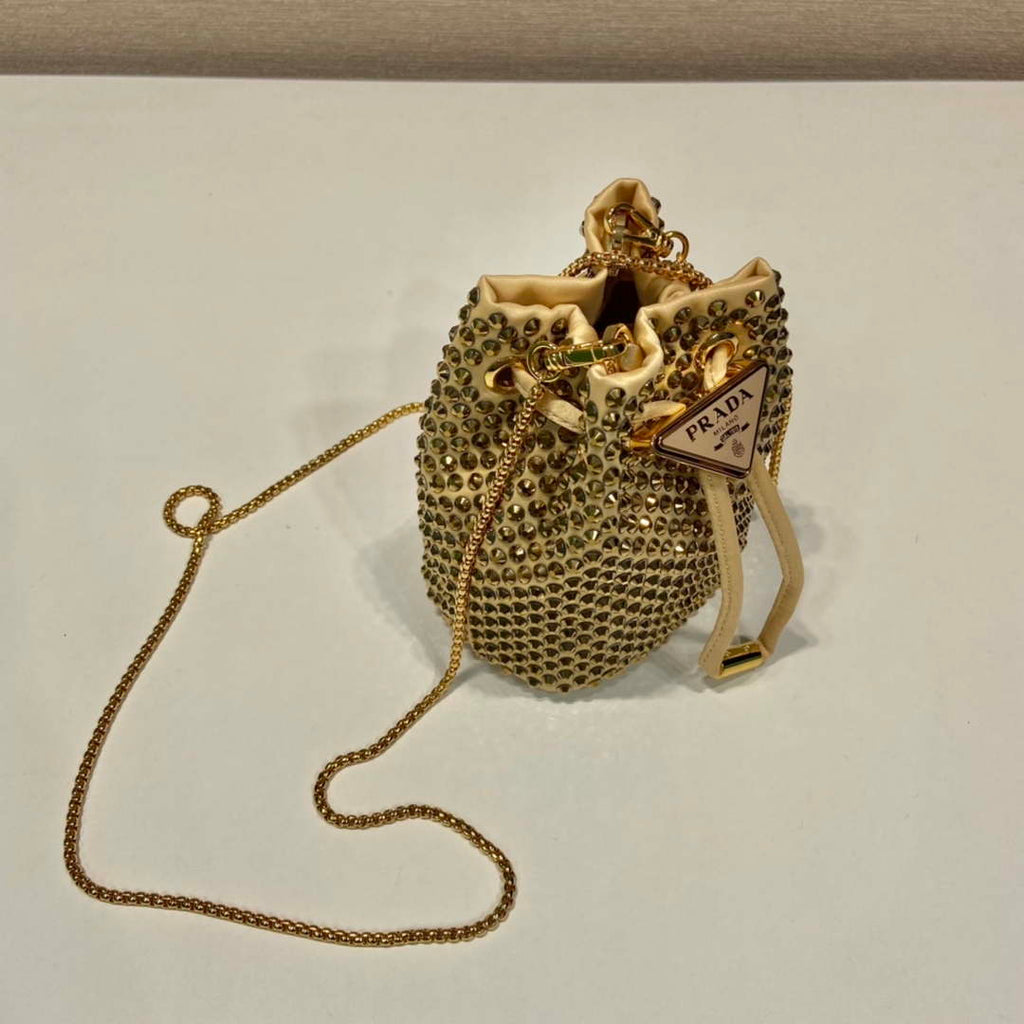 Prada 1BD016 Prada Crystal mini bucket bag Gold