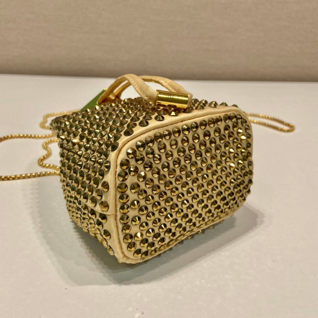 Prada 1BD016 Prada Crystal mini bucket bag Gold
