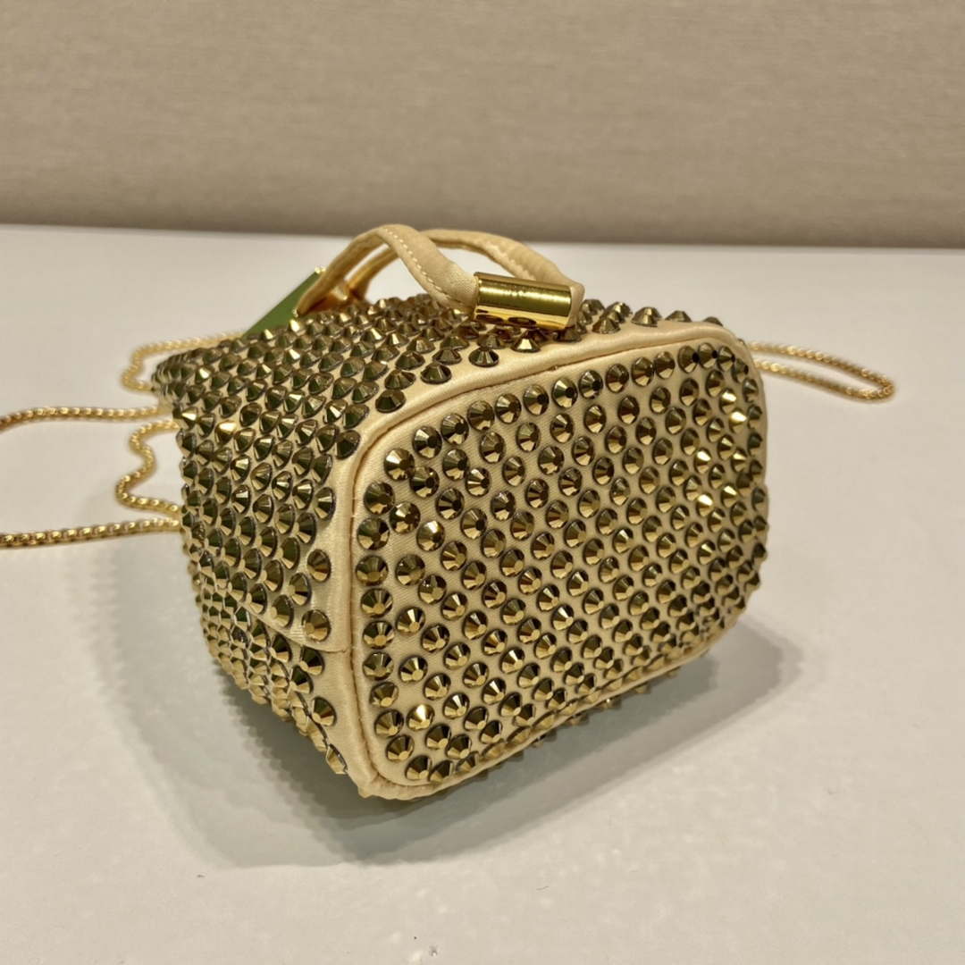 Prada 1BD016 Prada Crystal mini bucket bag Gold