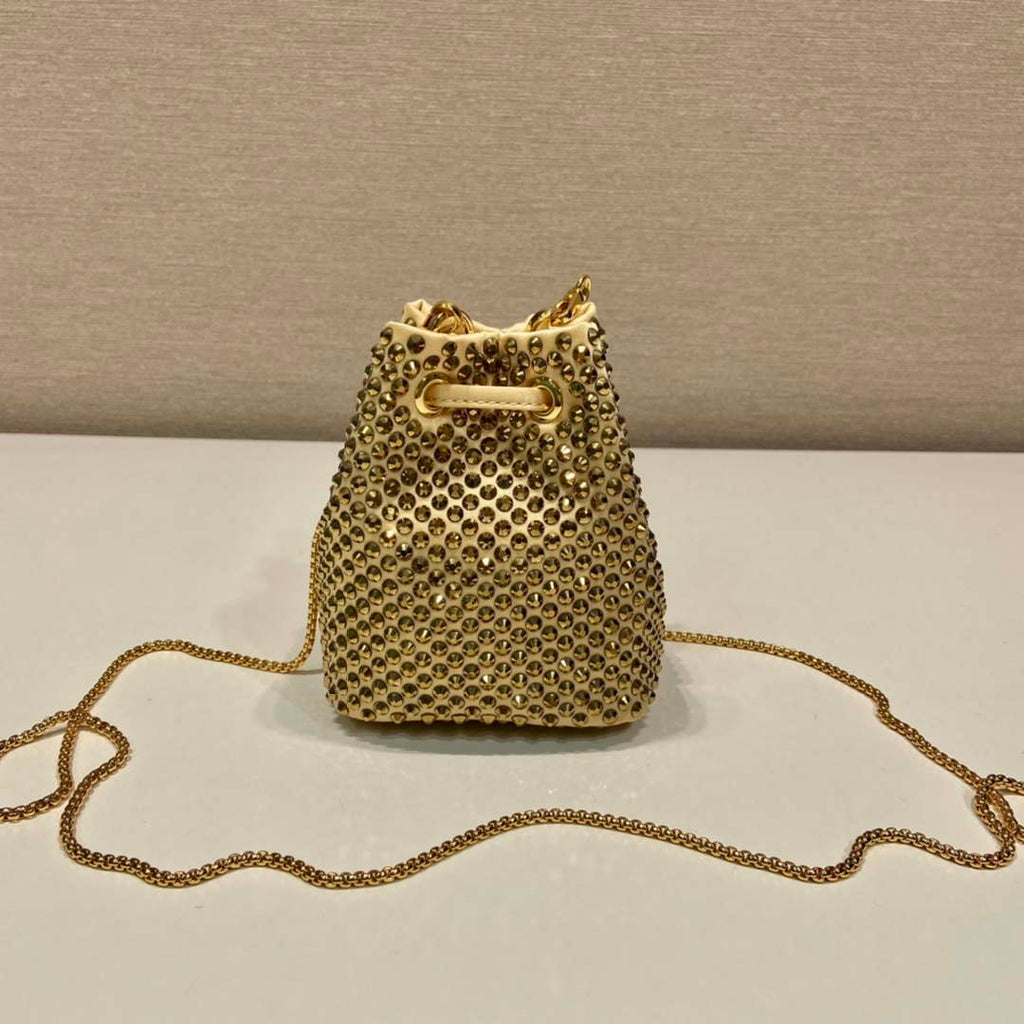 Prada 1BD016 Prada Crystal mini bucket bag Gold