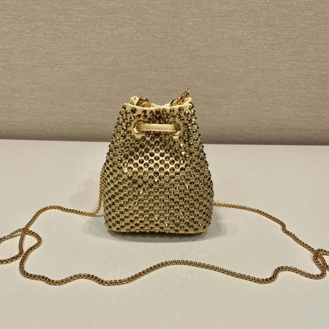 Prada 1BD016 Prada Crystal mini bucket bag Gold