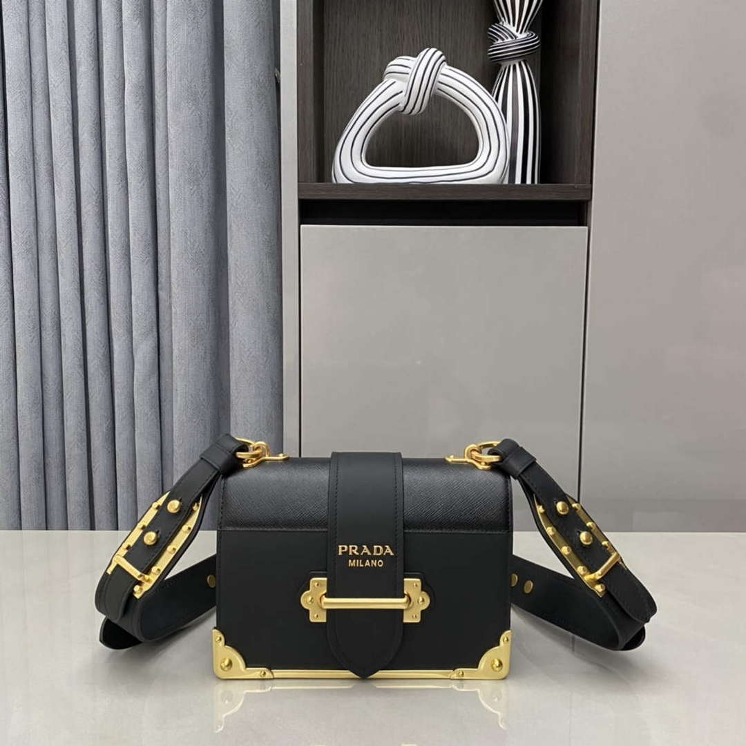 Prada 1BD045 Prada Cahier Leather Bag Black - Default Title - View 1