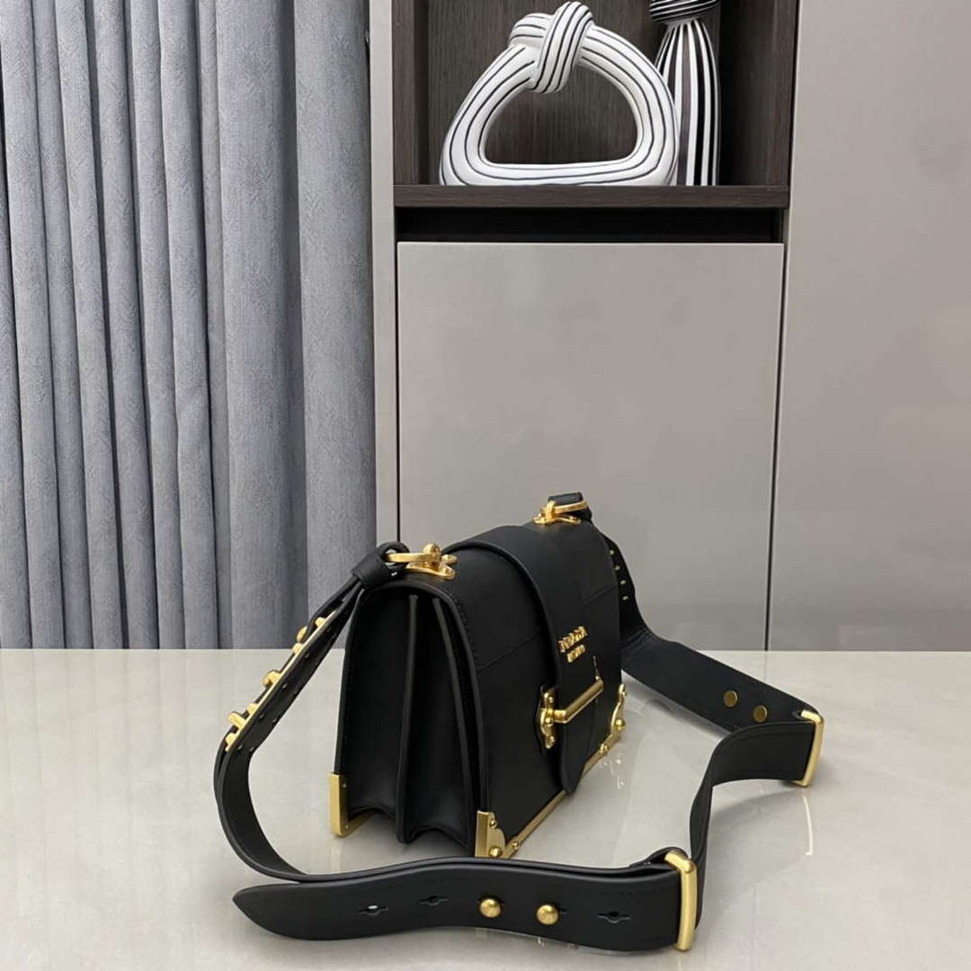 Prada 1BD045 Prada Cahier Leather Bag Black