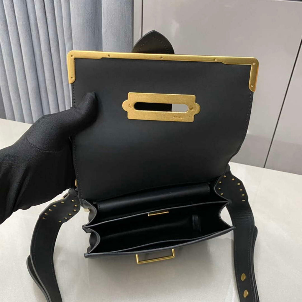 Prada 1BD045 Prada Cahier Leather Bag Black