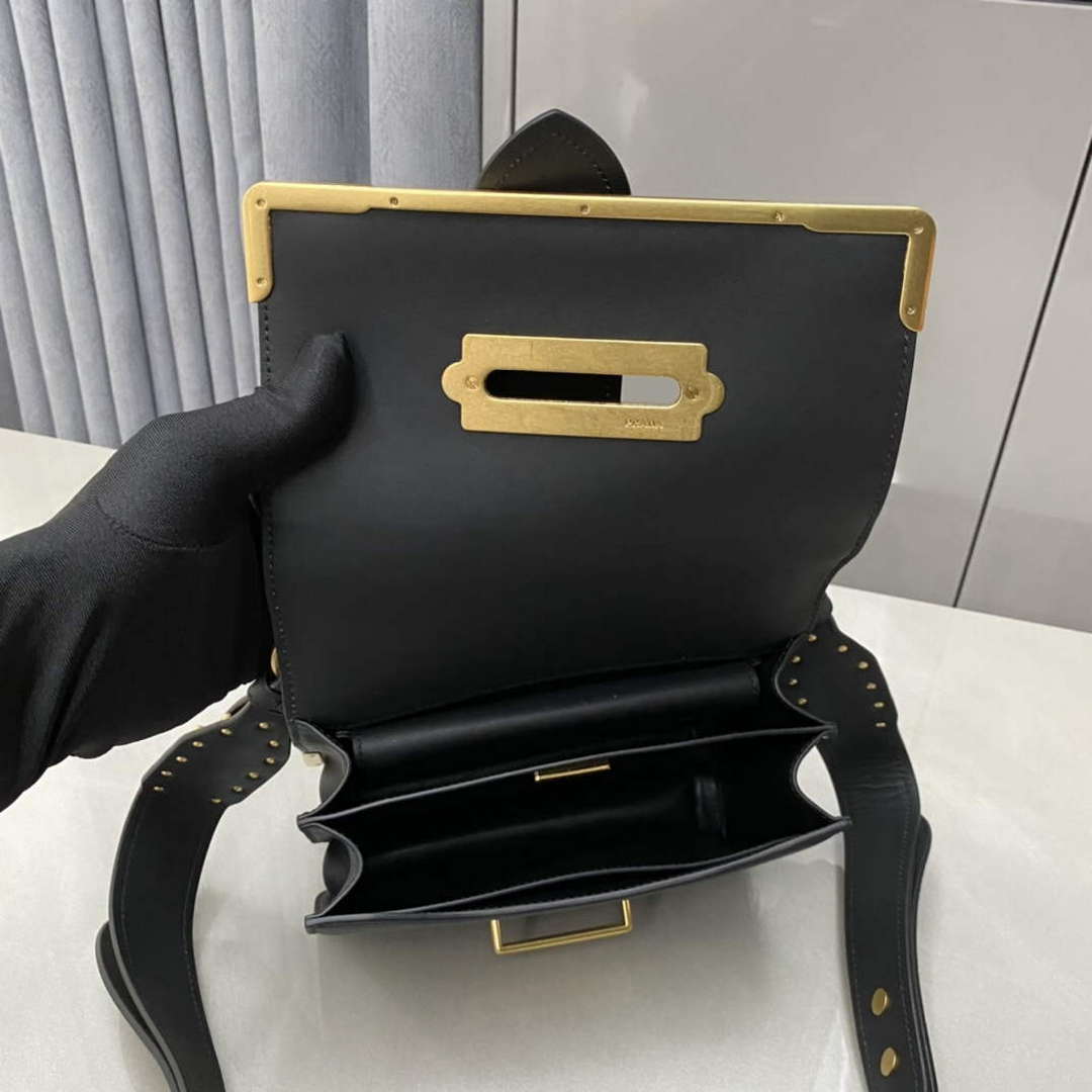Prada 1BD045 Prada Cahier Leather Bag Black