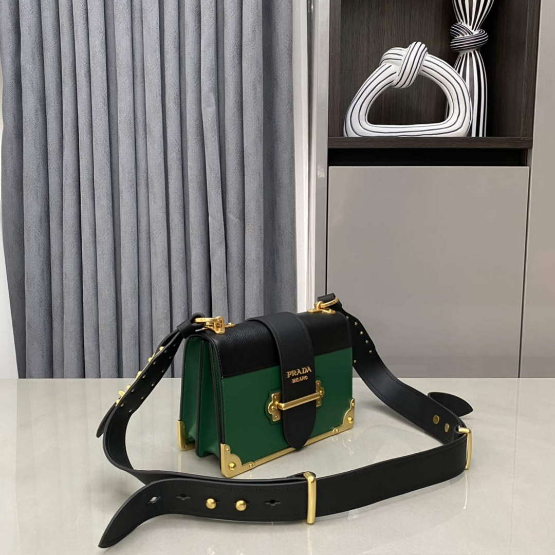 Prada 1BD045 Prada Cahier Leather Bag Green