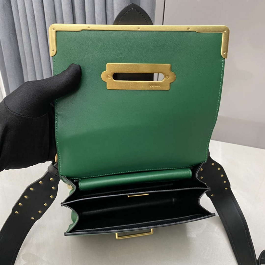 Prada 1BD045 Prada Cahier Leather Bag Green