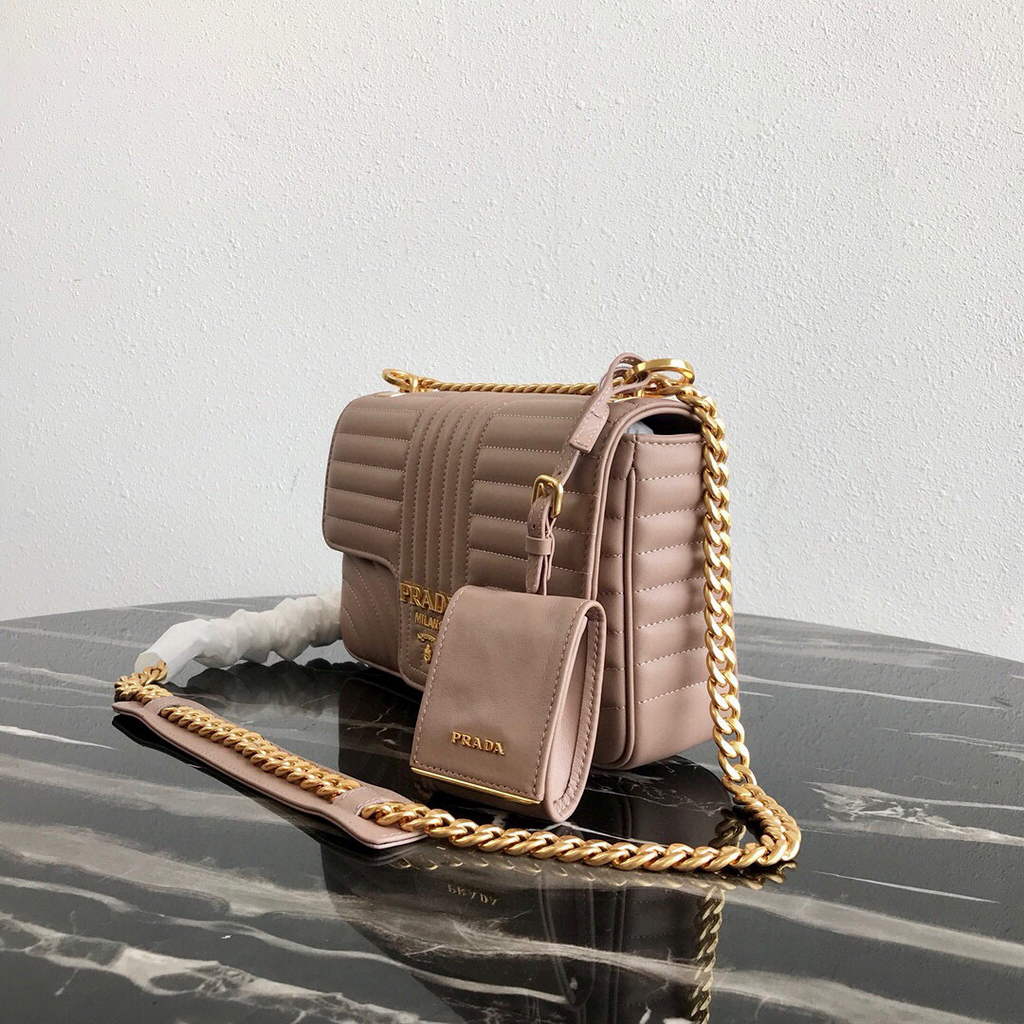 Prada 1BD108 Medium Leather Prada Diagramme Bag Apricot