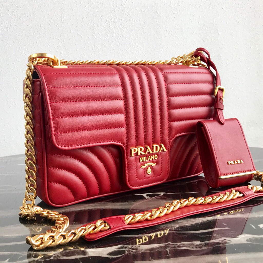 Prada 1BD108 Medium Leather Prada Diagramme Bag Red