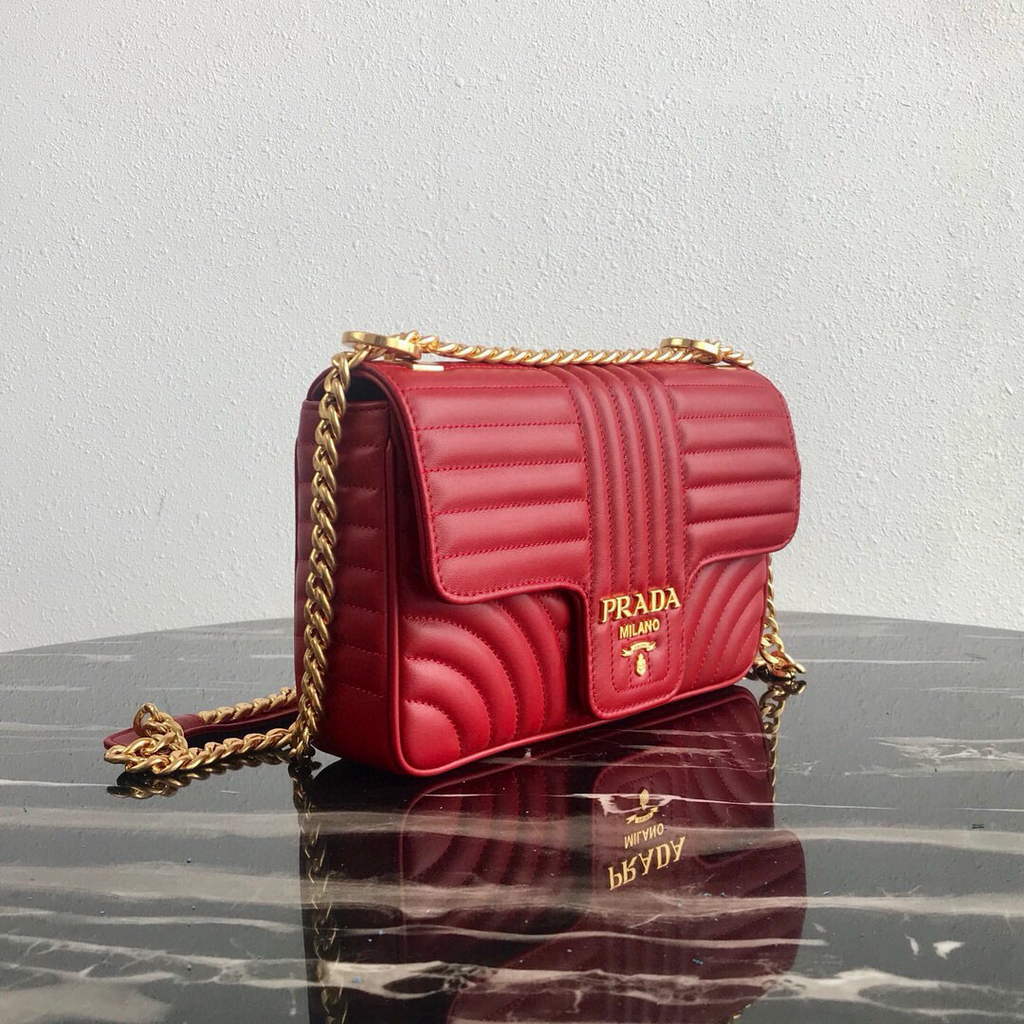 Prada 1BD108 Medium Leather Prada Diagramme Bag Red