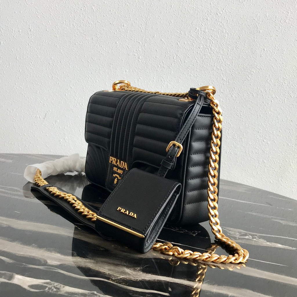 Prada 1BD108 Medium Leather Prada Diagramme Bag Black