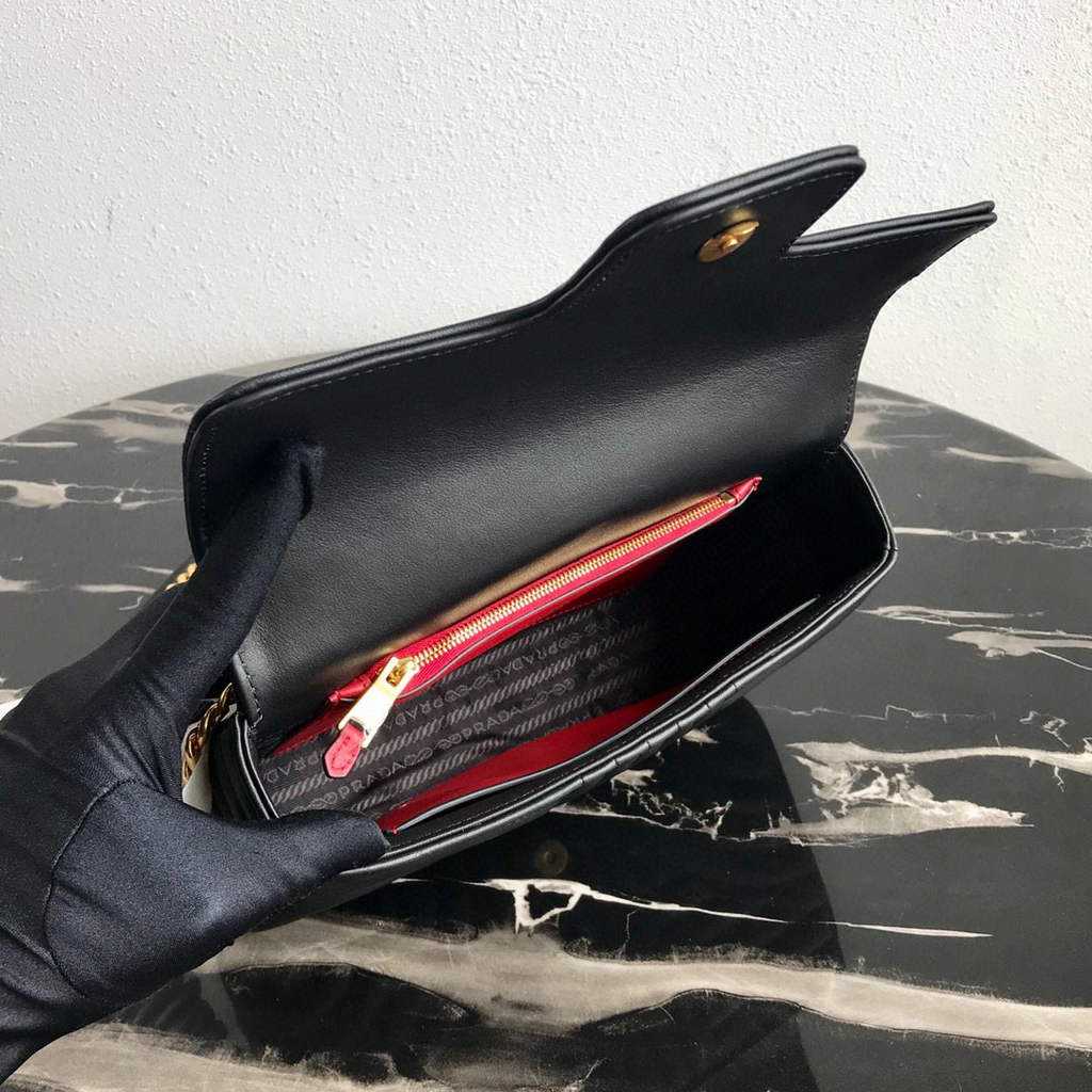 Prada 1BD108 Medium Leather Prada Diagramme Bag Black