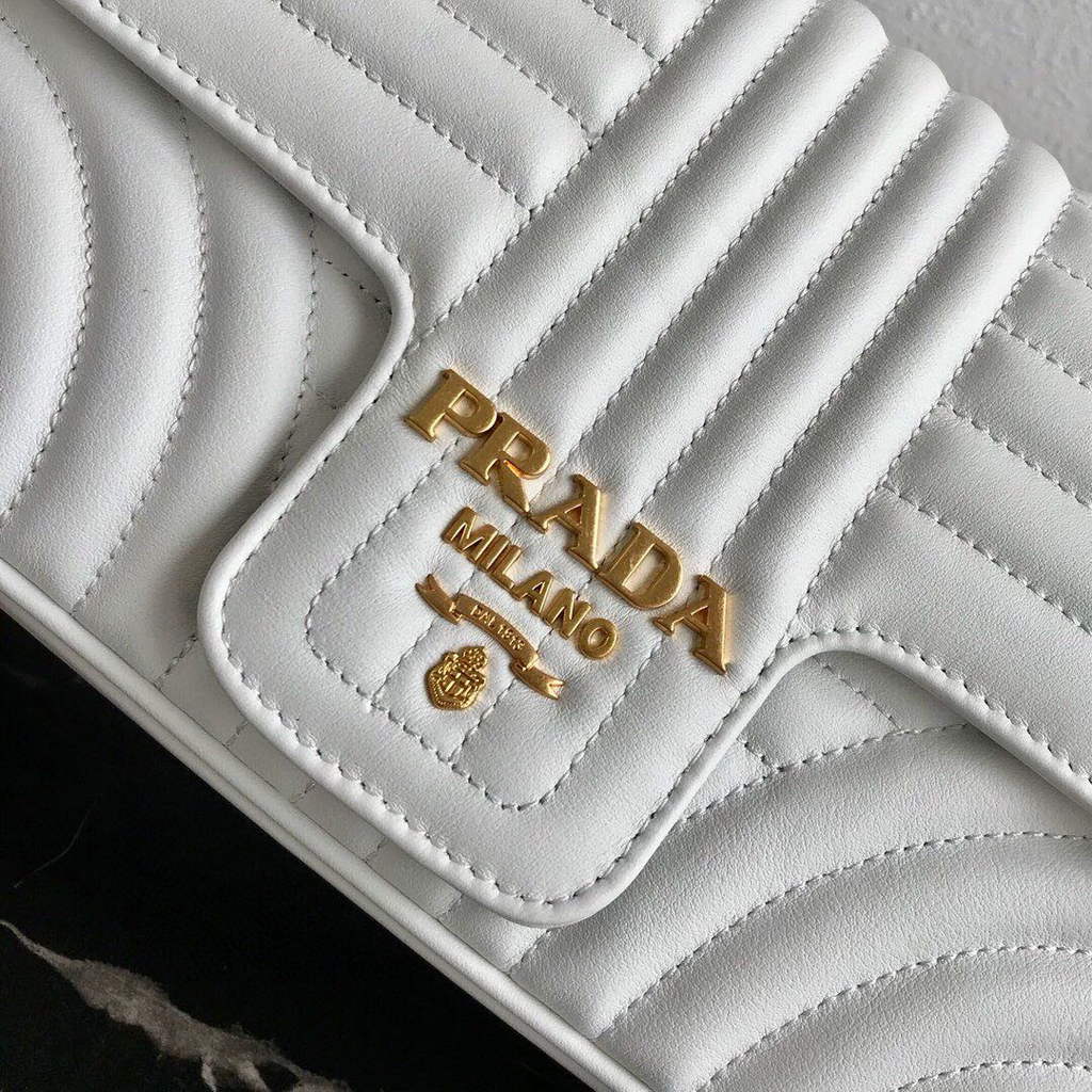 Prada 1BD108 Medium Leather Prada Diagramme Bag White