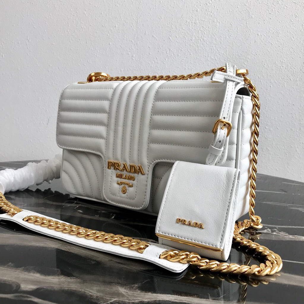 Prada 1BD108 Medium Leather Prada Diagramme Bag White