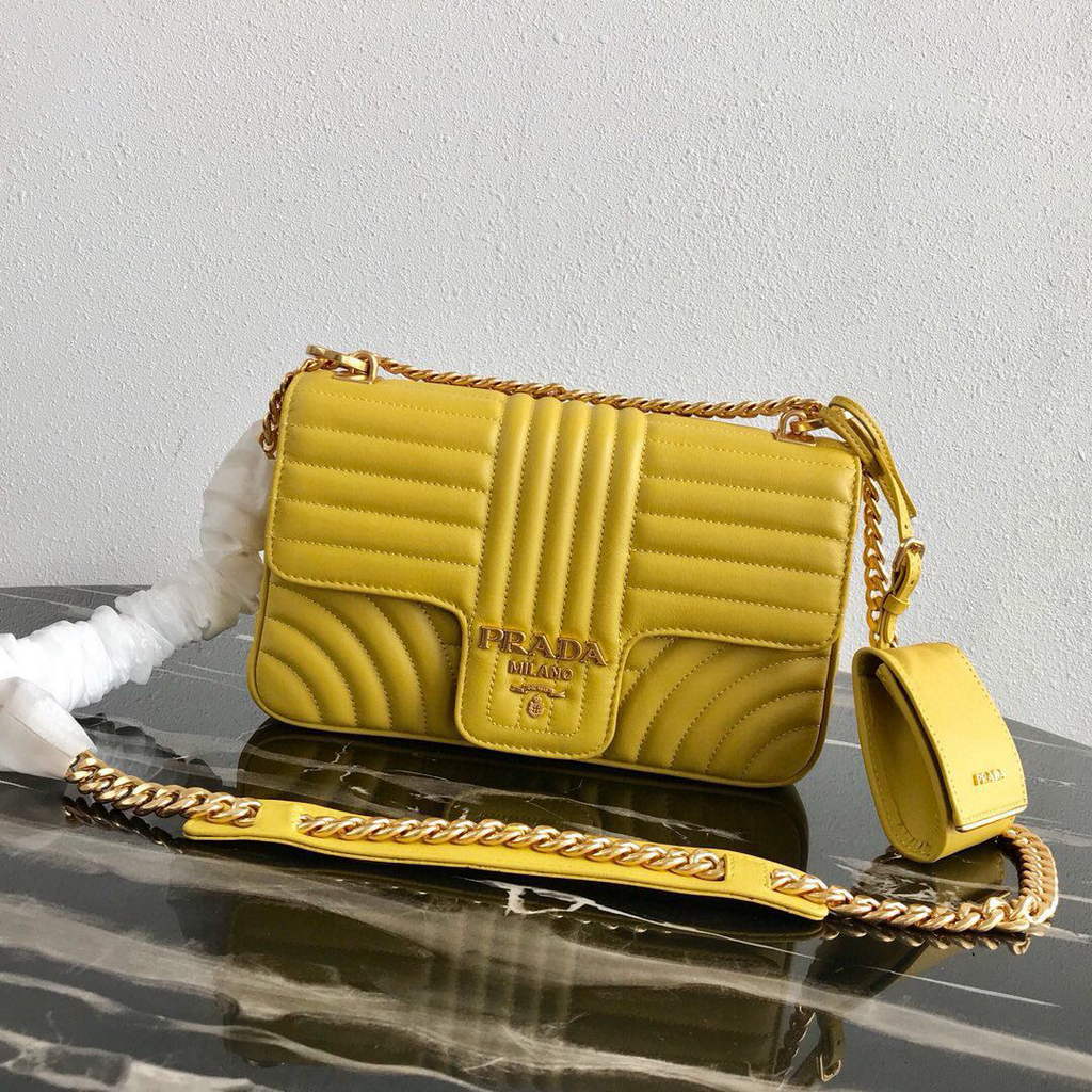 Prada 1BD108 Medium Leather Prada Diagramme Bag Yellow