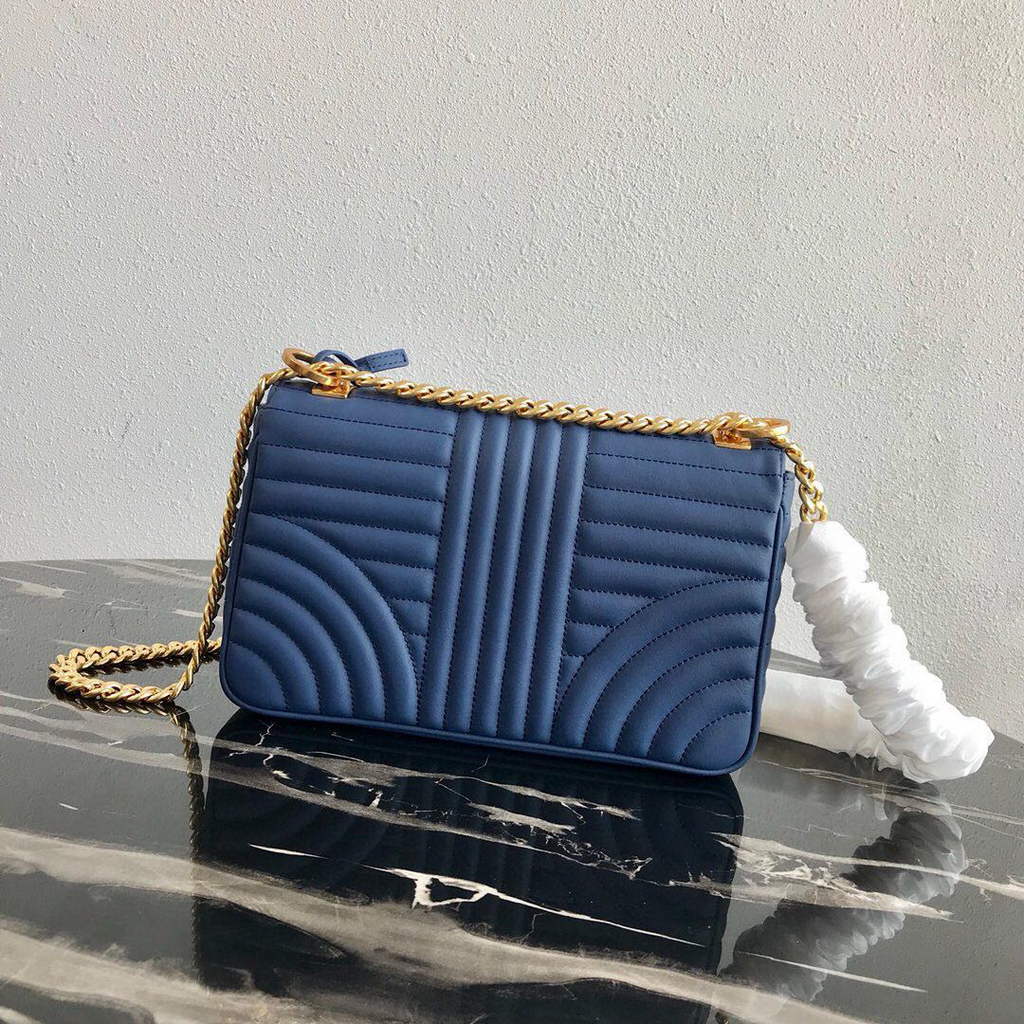Prada 1BD108 Medium Leather Prada Diagramme Bag Blue
