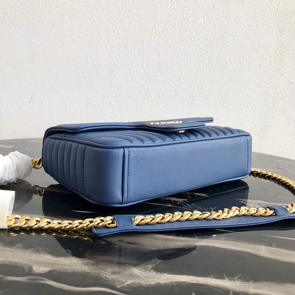 Prada 1BD108 Medium Leather Prada Diagramme Bag Blue