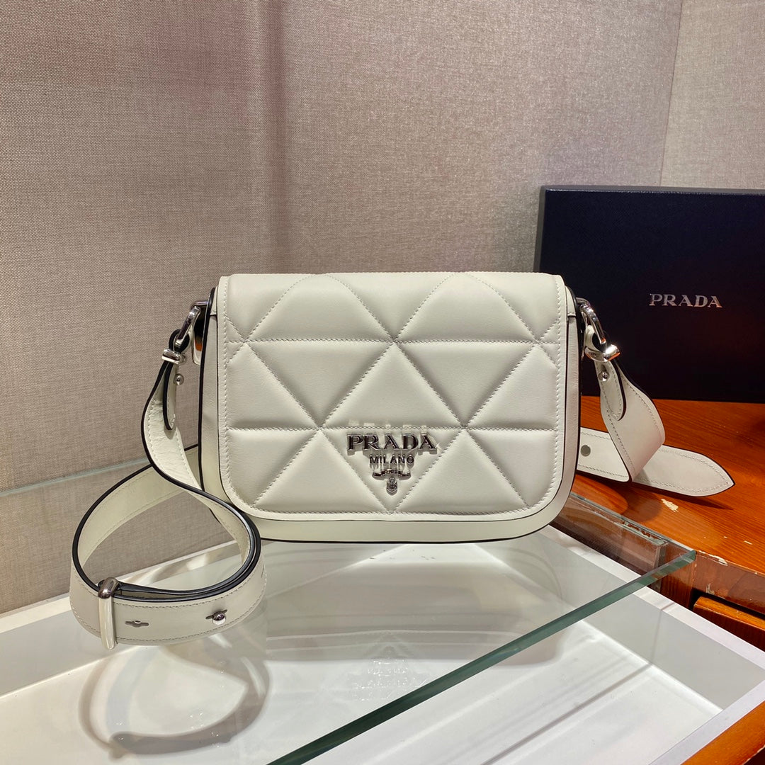Prada 1BD283 Women's Spectrum Leather Shoulder Crossbody Bag White - Default Title - View 1